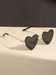 1pc Women Metal Advanced Sense Unique Heart Shape Frame Tinted Lens Stylish Lively Popular Design Perfect Fashion Eyeglasses For Weekend Outfit,Partywear,Beach Accessories Gift For Women - 彩色 - 查看 3