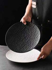 2个装塑料黑白大理石纹餐盘，商用餐饮用不易碎圆形餐盘，适用于盛放意面、牛排等高档菜肴 - 彩色 - 查看 1