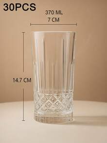 6-Piece Minimalist Transparent Glass Water Cup Set, Suitable For Home Use, Coffee Cups, Juice Cups, Whiskey Cups, Straight-Sided Textured Beverage Cups, Multiple Sizes Available, Party Table Cups. - DM336-2 (370ml) - View 8