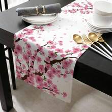 Spring Pink Cherry Blossoms Floral Branches Table Runner Party Decor Reusable Farmhouse Kitchen Dining Table Runner Wedding Decorations - Multicolor - View 5