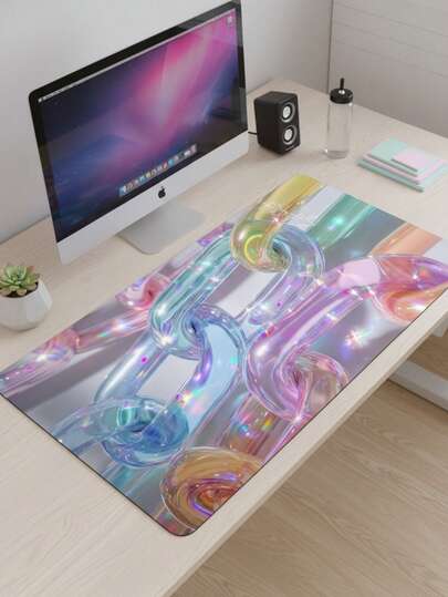 大尺寸防水防滑光滑布面全息激光金属链图案鼠标垫，也可作键盘垫、桌垫或书架使用，适合游戏玩家、办公室和宿舍使用，兼容鼠标和轨迹球，游戏玩家礼物，电子产品 > 电脑及办公用品 > 鼠标垫及腕托 > 鼠标垫