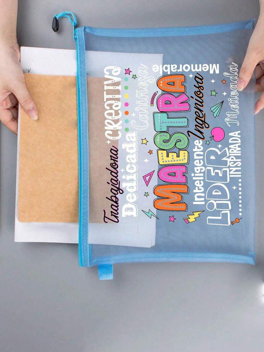MAESTRA Letter Pattern Mesh Bag, Letter Lettering Floral Print Zipper Women'S Cosmetics Bag,Transparent Mesh Storage Bag Wash Bag, Gifts For Her,Suitable For Women'S Cosmetics Storage, University Dormitory Cosmetics Storage - مشاهدة 1