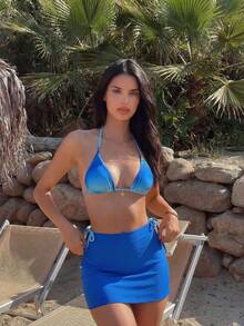 优雅性感女士夏季时尚渐变领口比基尼套装，包含巴西式泳裤和配套派对裙。适合泳池派对、沙滩派对、下午茶野餐以及海滩活动、聚会和日常穿着。 - 彩色 - 查看 1