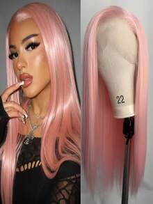 websterwigs 万圣节主题 13x4 粉色和酒红色直发合成蕾丝前假发，采用优质耐热纤维制成，预先拔毛，无需胶水，女士全套假发。 - 彩色 - 查看 3