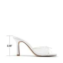 Women Fashion Stiletto Mule Sandals With Bow Mesh Decorative, Open Toe Mesh Breathable Slip-On Summer High Heel Sandals For Daily Party Wedding Wearing - 白色 - 查看 5