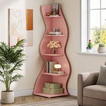 LITTLE TREE LITTLE  TREE Corner Shelf, Modern 5-Tier Wall Corner Bookshelf, Stylish Corner Small Bookcase Storage Rack Plant Stand With Unique Shape For Living Room, Home Office,1PCS - 粉色 - 查看 4
