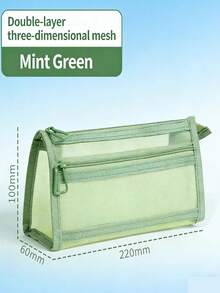 1个新款网状双层铅笔盒，高品质简约大容量帆布铅笔袋，耐用易清洁化妆品收纳袋，适合返校、学生礼物、家庭和生日礼物 - 多色 - 查看 7