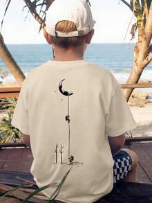 1 chiếc áo thun ngắn tay cổ tròn in hình phi hành gia cho bé trai, thích hợp mặc mùa hè cho học sinh. - Màu be - Xem 3