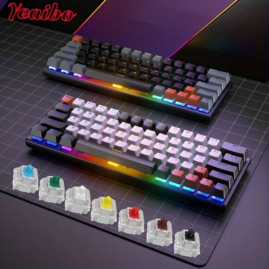 60% 便携式机械 LED 背光 63 键迷你有线办公键盘，青轴，兼容 Windows 笔记本电脑，黑白配色