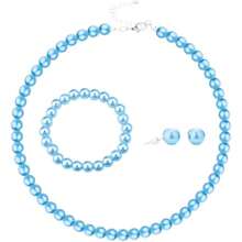 3Pcs Simulated Multicolor Pearl Necklace Earrings Bracelet Set Imitation Pearl Beads Strand Elegant Bridal Wedding Birthday Valentine Vintage Costume Jewelry For Women,41555158 - Màu xanh lam - Xem 1