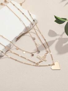 Bộ 3 mặt dây chuyền nhiều lớp hình trái tim, ngôi sao, ECG - Vàng - Xem 8