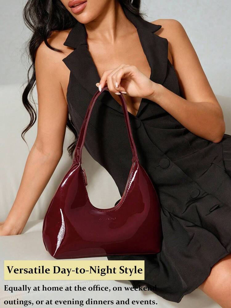 Retro Minimalist French Style Crescent Underarm Bag, Fashionable Elegant Versatile Shoulder Crossbody Baguette Handbag For Women, Korean Niche Patent Leather Baguette Crescent Shoulder Bag, Women's Handbag, Tote Bag, Fashionable Underarm Bag, Versatile Tote Bag Suitable For Shopping, Wallet, Purse, Young Female, College Student, Office Lady. Great For Office, University, Work, Business, Commuting, Outdoor Activities, Travel And Hiking[US Local Warehouse]The Best Gift Choice, Birthday Gift - 彩色 - 查看 9