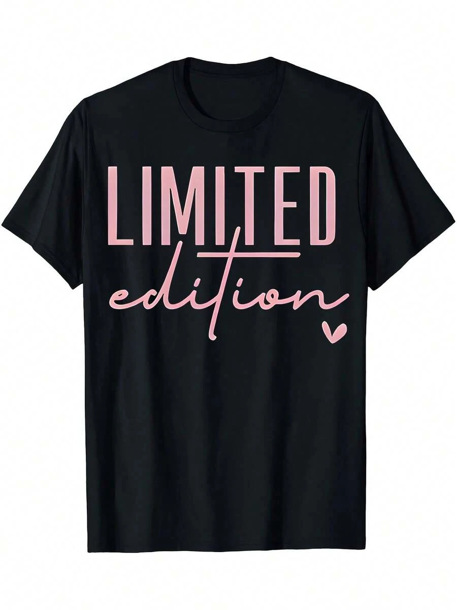 Women-Shirt Tshirt Women's Limited Edition Graphic Long Sleeve-Shirt Black With Pink Lettering, Casual Round Neck Top, Washable, Women's Tee Shirt, Seasonal Fashion, Relaxed Fit, Soft Fabric - Black - View 1