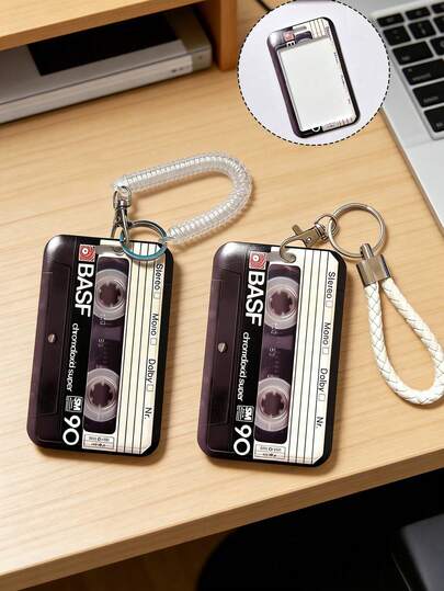 Retro Cassette Tape Design Card Sleeve With Sliding Mechanism, Anti-Lost Lanyard, Sturdy Id Card Holder , Fits Student Id/Bus/Cards, Easy-Carry Quick-Access Commuting Essential, Perfect Nostalgia Gift For Retro Lovers,Collectors,Teenagers, Daily Use For School/Work/Travel/Shopping,Student Necessity,Small Gift Exchange Back-To-School Essentials, Best Accessories For Travel,Valentine'S Day Gift Guide,Affordable Valentine'S Gifts,Easter Sunday,Mother'S Day