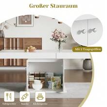 Extendable Dining Table, L 140/180 X W 80 X H 76 Cm, Dining Table With Storage, Rectangular Table, Coffee/Leisure Table, Multifunctional Space-Saving Table, Automatic Telescopic Table, White - White - View 8