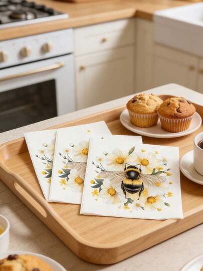 30/20/1pc Disposable Bee-Printed Napkins, 10*10 Inch Thick Absorbent Napkins, Restaurant And Kitchen Paper, For Family Restaurant And Kitchen Necessities, Festival Decoration, Birthday Party Decoration, Spring Decoration, Wedding Decoration