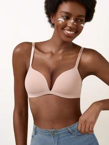 女士无钢圈加厚聚拢文胸 - 全天舒适支撑，无缝贴合 - 粉色 - 查看 12