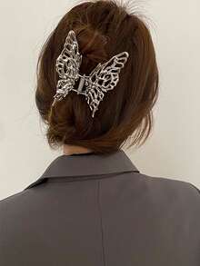 1pc Pleated Butterfly Hair Claw Clip, Suitable For Daily Wear - Silver - View 2