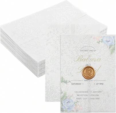 60 Pack Floral Vellum Jackets For 5x7 Invitations, Pre-Folded 115GSM Translucent Paper, Thick Vellum Paper Wraps For Wedding Invitation Baby Bridal Shower Birthday Party Events
