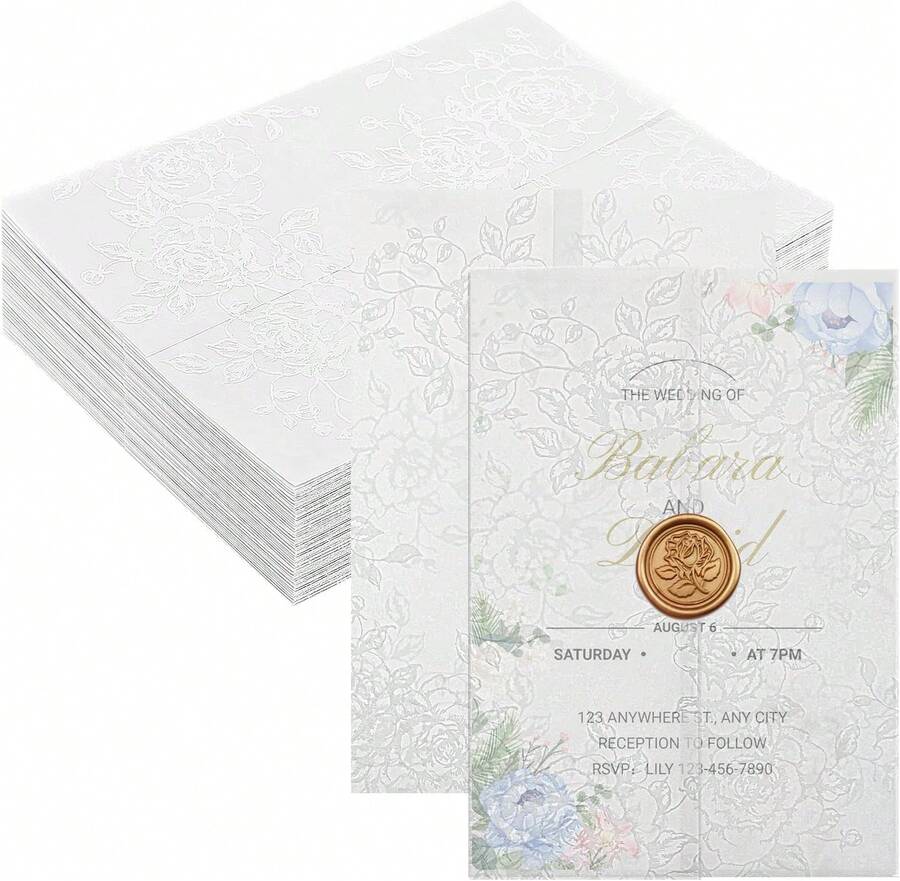 60 Pack Floral Vellum Jackets For 5x7 Invitations, Pre-Folded 115GSM Translucent Paper, Thick Vellum Paper Wraps For Wedding Invitation Baby Bridal Shower Birthday Party Events - 1PC - 查看 1