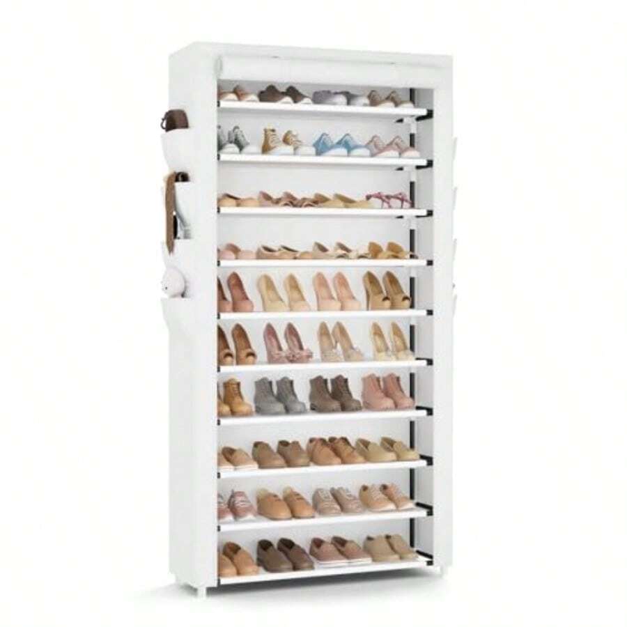 VTRIN - Zapatera a con cubia organizador de zapatos de 10 nive para 50-55 pares de zapatos y botas estante de zapatos de gran capacidad con 8 bolsillos para clóset entrada cocera blanco - 10 niveles - Ver 1