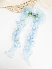 1件春夏新款网纱蝴蝶结铃兰花发夹，甜美可爱，适合女孩日常佩戴、婚礼、派对、海滩度假，发夹，爪夹 - 彩色 - 查看 14