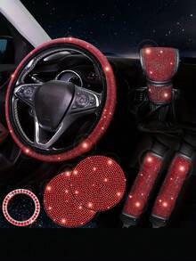 19件套闪亮汽车配件套装，专为女性设计，包括方向盘套、安全带套、换挡杆套、手机支架、杯架、可爱汽车装饰套装、汽车内饰配件套装（黑色、白色、粉色、红色） - 粉色 - 查看 22