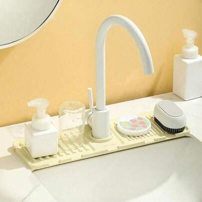 Protector contra salpicaduras de silicona para fregadero, diseño inclinado para el flujo de agua, alfombrilla antideslizante grande para la base del grifo, bandeja de goteo fácil de limpiar, apta para fregadero de cocina, tocador de baño, lavandería, caravana, accesorio esencial y decorativo práctico para el hogar y el baño. Bandeja recolectora de goteo de silicona para el grifo, bandeja de drenaje