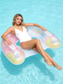 1pc U-Shaped Inflatable Lounger Chair, Cute Style With Bowknot And Sequin Elements, Cup Holder, PVC Material, Suitable For Water, Pool Party, Beach, Inflatable Float, Water Resting Seat, Air Pump Needs To Be Purchased Separately - Sequined Butterfly U-shaped Recliner - View 8