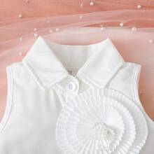 2pcs/Set Baby Girls' Floral Sleeveless Mandarin Collar Top And Pleated Pocket Skirt Casual Outfit, Spring/Summer - Pink - View 4