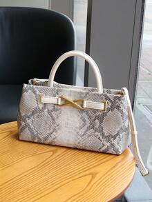 2026 Spring/Summer New Woven Handbag, Fashion Versatile High-End Ombre Snake Skin Pattern Tote Bag, Minimalist Large Capacity Commuter Bag For Women, Retro Metal Buckle One Shoulder Crossbody Bag - Multicolor - View 5
