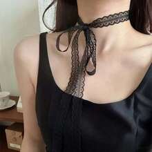1pcs Retro White Black Lace Bow Choker Necklace For Women Fashion Double-Layer Long Adjustable - Đen-B - Xem 9
