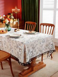 1 件复古黑白花卉流苏桌布,用于咖啡桌、床头柜、家居装饰的装饰罩,适用于餐厅、聚会、晚餐、节日派对、宴会、野餐和露营,四季皆宜 - 黑與白 - 查看 24