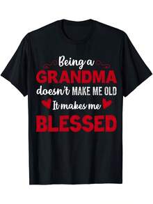 Women-Shirt Tshirt Grandma Print-Shirt, Mother's Day Short Sleeve Crew Neck Casual Top, Spring/Summer, Women's Clothing - 黑色 - 查看 6
