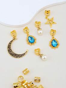 36pcs Star & Moon Fashionable Personalized Hair Ties, Sapphire Pendant Metal Hair Accessories, Hairpin, Claw Clips - Gold - View 4