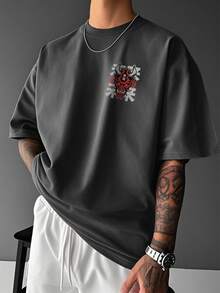 Men's Fashionable Casual Ghost Face Print Round Neck Short Sleeve T-Shirt, Summer - Dark Grey - View 2