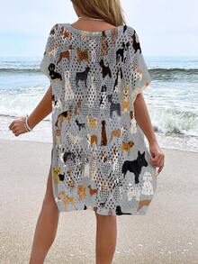 Women's Beach Cover Up, Fashion Casual Hollow Out Printed Swimsuit Cover Up (Bikini Not Included) - Multicolor - View 2