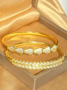 Bộ trang sức hình trái tim bằng thép không gỉ mạ vàng 18K và đá Zirconia dành cho nữ, vòng tay vàng, vòng tay nhiều lớp sáng bóng kiểu Ins, quà tặng cho mẹ, Giáng sinh, Lễ Tạ ơn, Halloween, trang sức cưới, kỷ niệm, quà tặng Ngày Valentine, phong cách Boho hàng ngày và tiệc tùng. - Nhiều màu - Xem 6