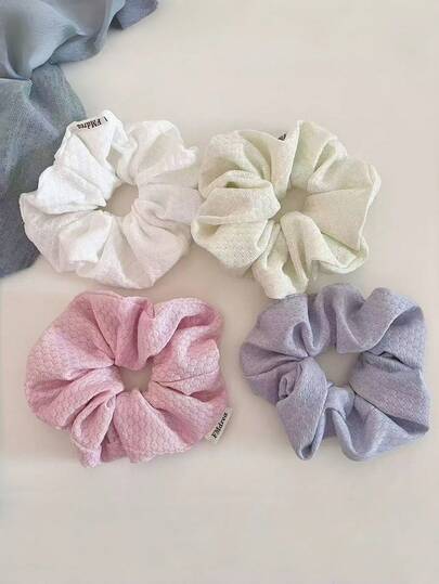 1pc Women's Soft Minimalist Cream-Colored Fabric Scrunchie, Versatile Ponytail/Bun Holder