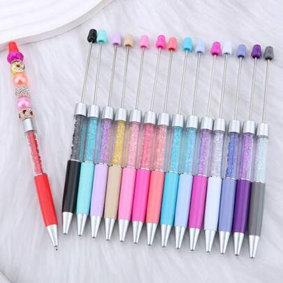 10pcs/Set DIY Beaded Ball Pens, Random Colors With 10pcs Black Refills, Cute Aesthetic Personalized Pens Suitable For Women, Students, Teachers, Office Supplies