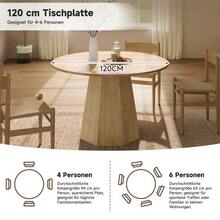 Round Dining Table, 120 X 120 Cm, Ideal For 4 To 6 People, Classic Design, Minimalist Scandinavian Style, Oak Finish - Mustard Yellow - View 5