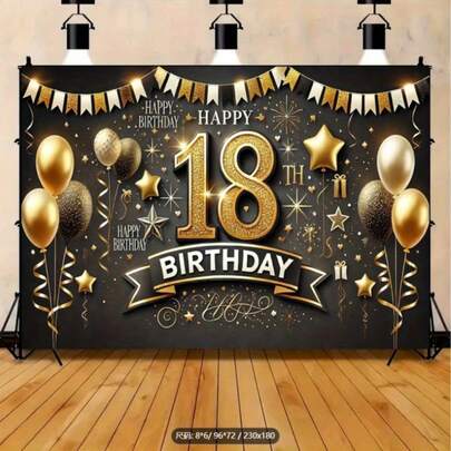 "Time To Adult" 18번째 생일 배너: 이 축제적인 검은색과 황금색 파티 장식으로 스타일리시하게 축하하세요 - 모든 계절에 완벽합니다