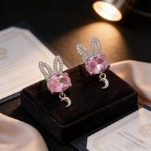 1 Đôi Khuyên Tai Hình Trái Tim Hình Thỏ Đính Kim Cương Hồng Cao Cấp, Thiết Kế Tinh Tế - Nhiều màu - Xem 11