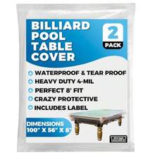 2-Pack Billiard And Pool Table Cover 8 Feet - Reusable Heavy-Duty Clear Plastic Standard 8ft Pool Table Covers Waterproof Cover For Storage Moving And Dust Protection 100" X 56" X 8"Gift - as pic - View 2