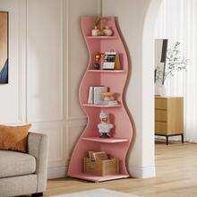 LITTLE TREE LITTLE  TREE Corner Shelf, Modern 5-Tier Wall Corner Bookshelf, Stylish Corner Small Bookcase Storage Rack Plant Stand With Unique Shape For Living Room, Home Office,1PCS - 粉色 - 查看 9