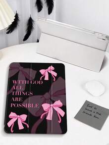 1个甜美酷炫的黑色底粉色蝴蝶结英文图案手绘平板电脑保护套，兼容Mini4/Mini5/Mini6/Mini7/Air/Air2/9.7/10.2/10.5/Air4/Air5/10.9/Pro 11英寸/第十代/Air 11英寸(M2)-2024/Pro 11英寸(M4)-2024/Air 11英寸(M3) 2025/(A16) 11英寸第十一代2025，Galaxy Tab A8 10.5英寸2022。包含笔槽、三折支架、TPU软边保护、磁吸式睡眠/唤醒功能，可爱/个性化/治愈/甜美折叠平板电脑保护套。 - 彩色 - 查看 5