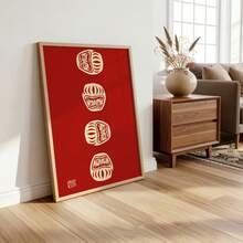 1幅日式达摩壁画，传统日式幸运符帆布印刷画|简约亚洲民间艺术装饰画，适用于卧室、客厅或办公室家居装饰，禅意达摩海报，简约亚洲民间艺术，象征成功与毅力的礼物，送给她的礼物，可选择无框或有框 - 圖案 - 查看 3