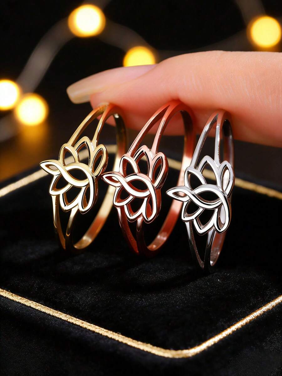 1枚925纯银镂空莲花戒指，小众优雅银饰，温柔风格戒指，送给女朋友的礼物 - 蓮花戒指 - 查看 1