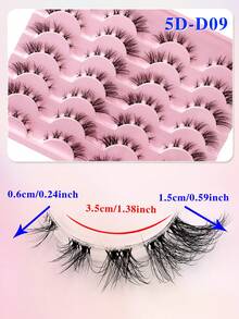 ENCHUW 14 Pairs Fluffy Soft Fine Natural Curly Reusable False Eyelashes With Transparent Band, Suitable For Vacation - Black - View 2