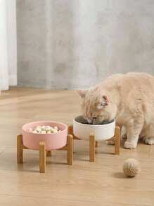 PETSIN 加高陶瓷猫碗加高狗碗防滑猫食碗带竹架狗粮水套装防呕吐、无压力，适合中型犬 - 彩色 - 查看 2